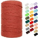 Macrame Cord, BYWORLD 3mm Cotton Rope 220 Yards(200m) Twine String, 100% Natural Cotton Colored Macrame Rope for Macrame Kit, Plant Hangers, Wall Hanging, Christmas or Wedding Decorative(Rust Red)