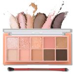 Erinde 10 Colors Eyeshadow Palette Makeup - Matte Shimmer Glitter Eye Shadow, Ultra-Blendable, High Pigmented, Naturing-Looking, Neutral Nude Eyeshadow Palette with Professional Brush, Peach Color