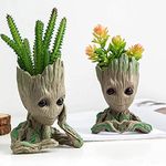 Udream Groot Plant Pot Flowerpot Baby Groot Figures Cute Model, Succulent Planter Cute Green Plants Flower Pot with Hole Pen Holder (A4 Meditation+Love)