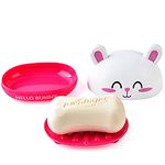 Baby House ABS Plastic Cartoon Hello Bunny Design Creative Dust-Free Soap Dish Box (11.0 x 7.5 x 8 cm, Random Colour)