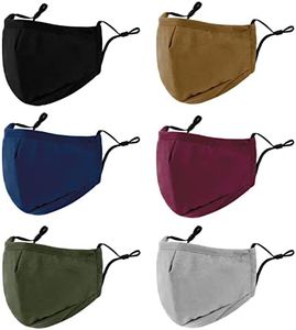 3-Ply Cloth Face Mask 6 Pack,Washable, Reusable and Breathable Face Covering with Adjustable Ear Protection Loops for Women and Men (Black/Grey/Wine Red/Dark Green/Dark Blue/Brown)