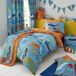 Happy Linen Company Girls Boys Kids Ocean Friends Sealife Blue Single Reversible Duvet Cover Bedding Set