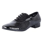 Linodes Men's Latin Dance Shoes 1 Inch Leather Sole Ballroom Salsa Tango Waltz Character Shoe-Black Patent Croco, Black Patent Croco, 8