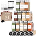 Glass Spice Jars with Label Minimalist 24 Pack, 4oz Jars for Spice Bottles with Labels, Seasoning Containers with Labels, Glass Seasoning Jars with Labels, Spice Air Tight Containers with Shaker Lids