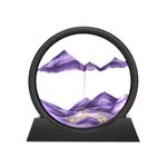 Wai Danie Moving Sand Art Picture 3D Hourglass Deep Sea Sandscape Liquid Motion Display Painting Flowing Sand Frame Relaxing Desktop Home Office Work Decor(Purple, 7")