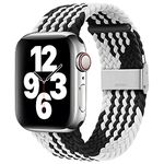 youmaofa Compatible with Apple Watch Strap 44mm 42mm 45mm 49mm, Adjustable Braided Stretchable Elastic Sport Replacement Strap with Buckle for iWatch SE/Series 8 7 6 5 4 3 2 1, Black/White