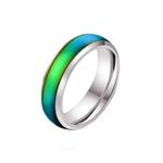 Promise Rings for Men, Mens Womens 316L Stainless Steel Engagement Ring Color Changing Mood Ring 6MM, Silver, Size L 1/2