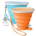 ZHIYE Collapsible Camping Cup with Lid, BPA Free Silicone Water Unbreakable Retractable Mug Portable Folding Travel Mug, Outdoor Hiking 9.5 Oz 2 Packs