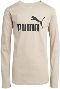 PUMA Boys' T-Shirt - Long Sleeve Logo T-Shirt for Boys - Athletic Crewneck Long Sleeve Tee (S-XL), Size Large, Light Beige