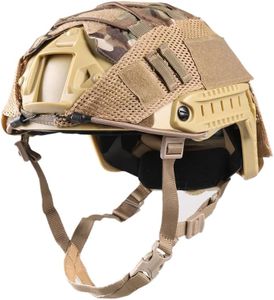 Adjustable Tactical Helmet with Helmet Cover, PJ Type Tactical Multifunctional Protective NVG Mount for Cosplay Hunting Shooting (tan)