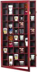 Furnishh 52 Slots Shot Glass Display Case with Lockable Door, Solid Wood Cabinet Collection Holder Wall Mounted Shot Glass Display Storage Box with Removable Shelves, 17"x32", Mahogany