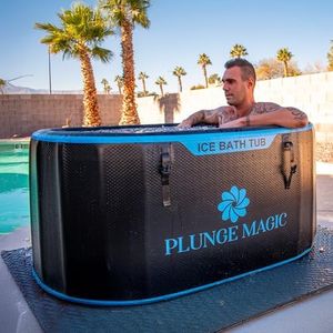 PLUNGE MAGIC Ultimate Cold Plunge Tub Inflatable Ice Bath Tub With Cover for Athletes Portable & XXL Size Black, Water Chiller Compatible (Black-Elongated)