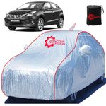 StarTen® Waterproof Car Body Cover for Maruti Suzuki Maruti Baleno | Polyester with Triple Cotton Inside | Silver with Red Piping | Vehicle-Specific Fit | Mirror & Antenna Pocket