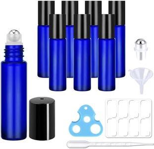 bofessor 8 Pack, Essential Oil Roller Bottles, 10ml Blue Glass Roll on Bottles with Black Lids, Stainless Steel Roller Ball, Opener, Pipettes, Funnel, 8 Stickers, Refillable Container for Perfume