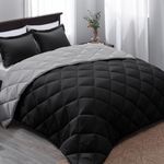 Basic Beyond Queen Comforter Set - Black Comforter Set Queen, Reversible Bed Comforter Queen Set for All Seasons, Black/Grey, 1 Comforter (88"x92") and 2 Pillow Shams (20"x26"+2")