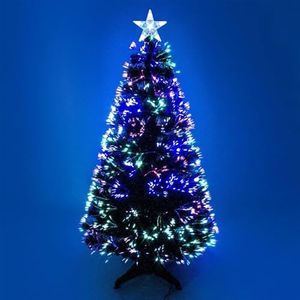 HOMION Fiber Optic Color Changing Christmas X-Max Tree Flashing Multi Colored Green Artificial Tree with Bright Colours PVC made Decoration Tree Hinch Choice Camping Tree with Star (90 cm / 3ft)