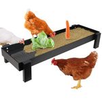 JonesHouseDeco Metal Mesh Chicken Feeder Tray Black Metal Stand Chicken Feeding Trough with Mesh Tray, 2 Vegetable Holder, Rust-Resistant, Easy to Clean, Chicken Coops Essentials, B824A01