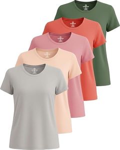Real Essentials Womens Plus Size Just My Quick Dry Fit Dri Fit Active Wear Yoga Workout Athletic Tops Running Gym Exercise Ladies Short Sleeve Crew Scoop Neck Tees T-Shirt, Set 12, 1X, Pack of 5