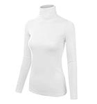 URBAN BUCK Turtleneck Long Sleeve Tshirt Women Pullover Sweater Ribbed Knitted Casual Cotton Slim Fit White Turtleneck for Women (L)