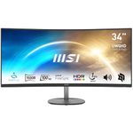MSI PRO MP341CQ 34" Curved Monitor, 1500R, UWQHD (3440 x 1440), 21:9, 100Hz, VA, 4ms, HDMI, VGA, Built-in Speakers, Anti-Glare, Anti-Flicker, Less Blue light, TÜV Certified, VESA, Kensington