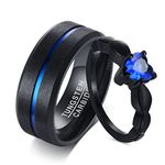 VNOX Jewellry 2 Pcs Personalized Couples Rings - Custom Promise Rings for Couples His and Hers Black Ring Set Tungsten Wedding Bands Engagement Rings for Men Women (A pair-Custom-Blue-Tungsten Style 4)