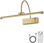 JOOSENLUX Rechargeable Picture Light with Remote Control - 3 Color Temperatures, Timer, Flexible Neck for Artwork & Piano Lighting, 5000mAh Battery, Brass Finish 2700K CRI95+