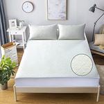 Olivia Rocco Waterproof Bamboo Quilted Mattress Protector Topper Anti Allergy Hypoallergenic Dust Mite Resistant Bed Bug Protection Extra Deep Mattress Cover Sheet (Double) White