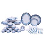 Serve n Style Round Shape Melamine Dinner Set 40 Pieces for Kitchen White and Blue with Flowers Golden Leaf