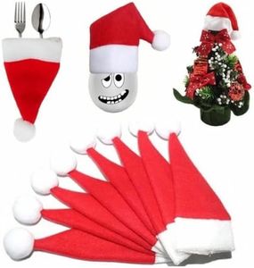 20 Pcs Christmas Santa Hats Silverware Holders Wine Bottle Cover, MH MOIHSING Christmas Cutlery Holders for Xmas Party Dinner Table Dinnerware Decorations and Flatware Organizers Decor Supplies