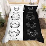 Loussiesd Mr Mrs Couples Printed Duvet Cover Set Black White Bedding Sets with Hidden Zipper Closure,Microfiber Polyester Comforter Quilt Cover For Wife Husband Couples Single Size 2 pcs