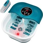 Collapsible Foot Bath Massager with Heat, 2 Bubble Jets, Red Light and Timer, Foot Spa Bath with 8 Shiatsu Rollers(Not Motorized), Pumice Stone, Home Feet Care Soaking Tub, Fit for Mom & Dad