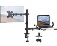 MOUNTUP Monitor Laptop Mount Stand, Adjustable Monitor Mount with Security Strap Laptop Tray, Fits Max 27 inch, 17.6lbs Computer Screen, Notebook Up to 17 inch, with Clamp and Grommet Mounting Base