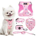 PUPTECK Adjustable Dog Harness Collar and Leash Set, Step in No Pull Pet Harness for Small Medium Dogs Puppy Cats Outdoor Walking, Soft Mesh Padded Reflective Vest Harnesses, Light Pink Alpaca, S