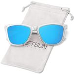 MEETSUN Polarized Sunglasses for Women Men Trendy Classic Retro Designer Style, Clear Frame / Blue Mirrored Lens, Medium