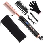 Electric Hot Comb for Wigs & Afro Hair, Ceramic Heated Straightening Brush with 14 Heat Settings, Anti-Scald, Auto Shut Off, Dual Voltage Travel Hair Straightener for Black Women Styling