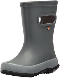 BOGS Unisex-Child Skipper Waterproof Rubber Rain Boot for Boys and Girls, Solid Gray, 4 Toddler