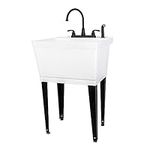 Utility Sink Laundry Tub with Gooseneck Faucet by JS Jackson Supplies, Heavy Duty Slop Sinks for Basement, Laundry Room, Garage or Shop, Large Free Standing Wash Station (Black Faucet)