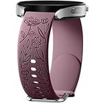 Wepro Floral Engraved Strap Compatible with Samsung Galaxy Watch 6 Strap/Watch 5/Galaxy Watch 4 Strap 40mm 44mm, Silicone 20mm Strap for Galaxy Watch Active 2/Watch 3 41mm/Watch 5 Pro, Dark Purple