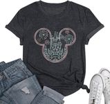 Magical Shirt for Women Magic Kingdom Tshirt Castle Graphic Tee Family Vacation Short Sleeve Tops Summer Casual Tops, Dark Gray, Small