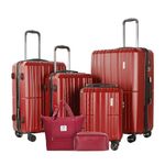 TRACK TRAVEL 4 Piece Luggage Set ABS+PC Expandable Hardshell TSA Lock Aluminum Trolley Spinner Wheels (Wine Red, 6 Piece Set)