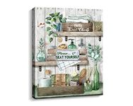 ARTINME Farmhouse Bathroom Decor Wall Art Rustic Green Funny Bathroom Pictures Canvas Sign Artwork Home Decor for Bathroom Framed Ready to Hang 11x14 inch