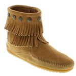 Minnetonka Double Fringe Side Zip Boot, Women's Unlined Moccasin Boot Short Shaft Boots and Bootees, Beige - Beige (Taupe 7T), 9 UK (42 EU) 11 US