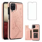 Phone Case for Samsung Galaxy A42 5G with Tempered Glass Screen Protector Card Holder Wallet Cover Stand Flip Leather Cell Accessories Glaxay A 42 G5 Gaxaly 42A S42 4G 2021 Cases Women Girl Rose Gold