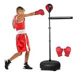 INNOLIFE Boxing Bar with Punching Bag for Kids, Adjustable Height Boxing Spinning Bar, Boxing Speed Trainer Free Standing Reflex Punching Ball Boxing Equipment for 6-12 Years with Boxing Gloves