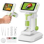 HEWEIMEI 1600X Microscope for Kids,1080P 4.0" Digital Screen Kids Microscopes with Slides Kit, Educational Science Kit Toys for Christmas Birthday Gifts for 3-14 Year Old Children Students