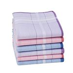 HOULIFE Ladies 100% 60S Combed Cotton Handkerchiefs Womens Soft Stripe Checkered Pattern Coloured Plaid Hankies for Wedding Party 6/12 Pieces 28x28cm Christmas Gifts