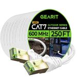 GearIT Cat7 Outdoor Ethernet Cable (250ft) SFTP Shielded Foil Twisted Pair, Pure Copper, LLDPE, Waterproof, Direct Burial, In-Ground, UV Resistant, POE, Network, LAN, Internet, Cat 7-250 Feet