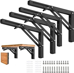 AUTOHJ Folding Shelf Brackets - 8 inch 4Pcs Heavy Duty Metal Collapsible Shelf Bracket, DIY Wall Mounted Foldable Shelf Bracket, Space Saving for Bench Table