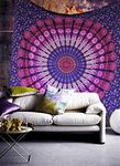 220 x 230 cms Tapestry Purple Feather Peacock Mandala Wall Hanging Art Queen Size Hippie Bohemian Traditional Bedding Bed Spread Indian Ethnic Home Decor by Raajsee