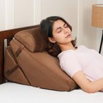 Amazon Basics Adjustable Wedge Pillow with Memory Foam & Head Rest | Multi-Purpose Back & Leg Support Cushion for Bed & Sofa | Soft Removable Washable Cover | Durable Design - Brown (38 x 57 x 53 CM)